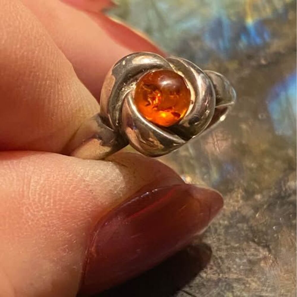 Sterling Cognac Baltic Amber ring 
Size 6